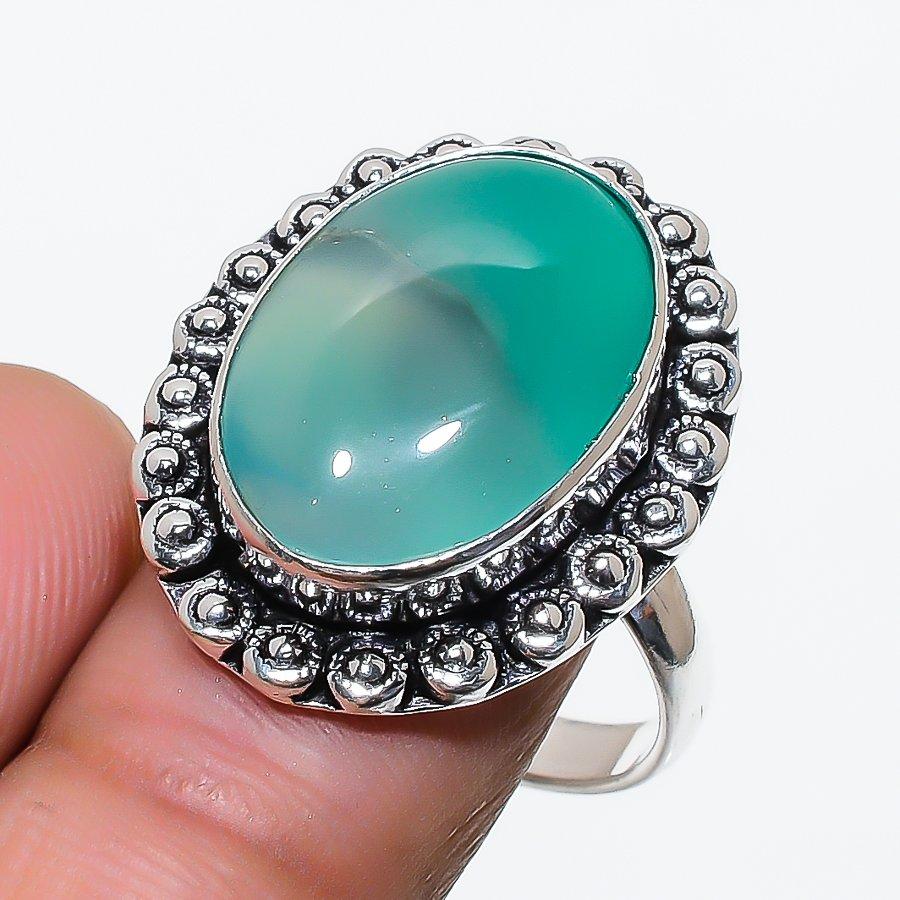 

Green Onyx Gemstone Handmade 925 Sterling Silver Jewelry Ring Size 8.5 SU-10497