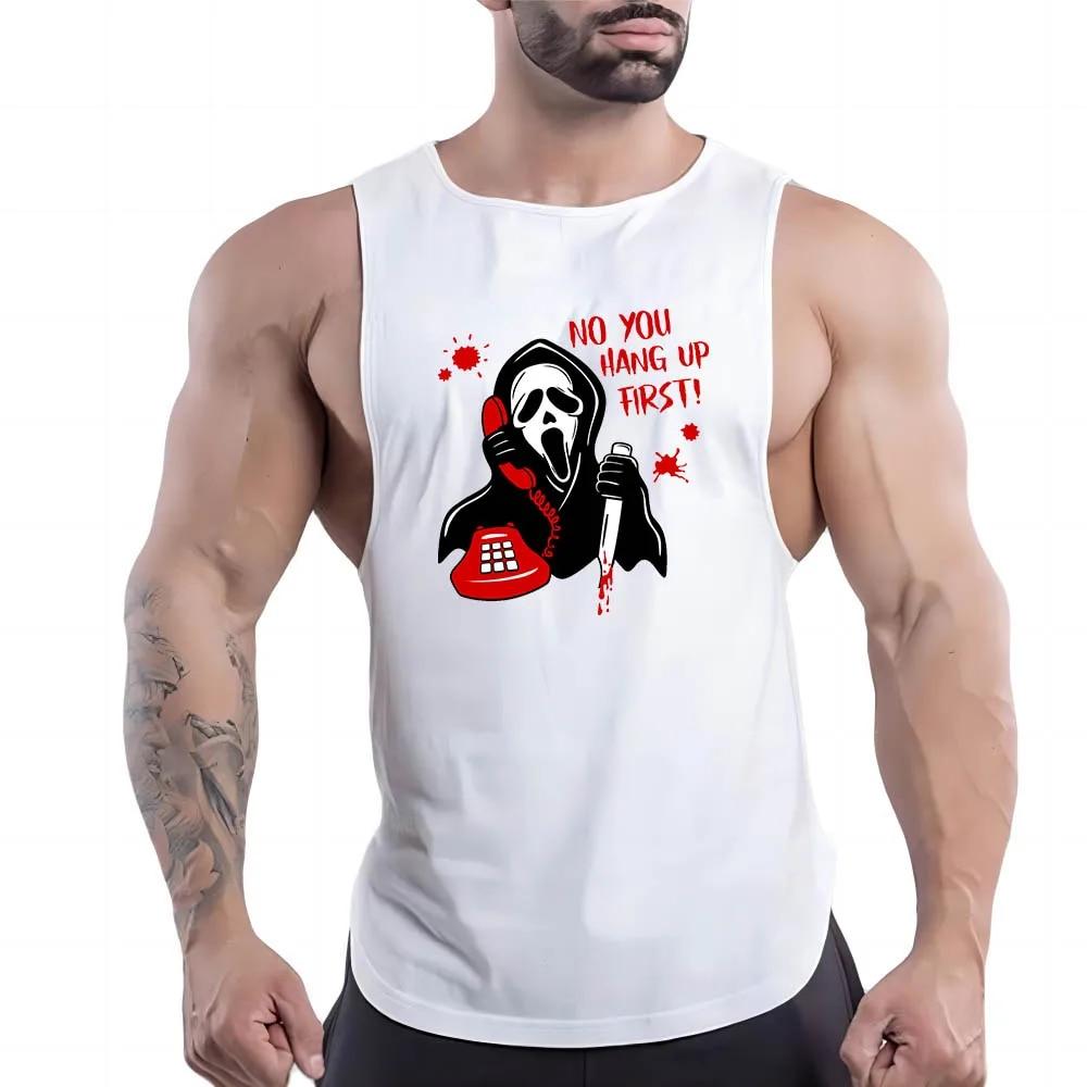 Sommer Herren Fitness Outdoor Sport Rundhalsweste Totenkopfmuster 2D Gedruckt Jugend Trend Atmungsaktives Ärmelloses Shirt