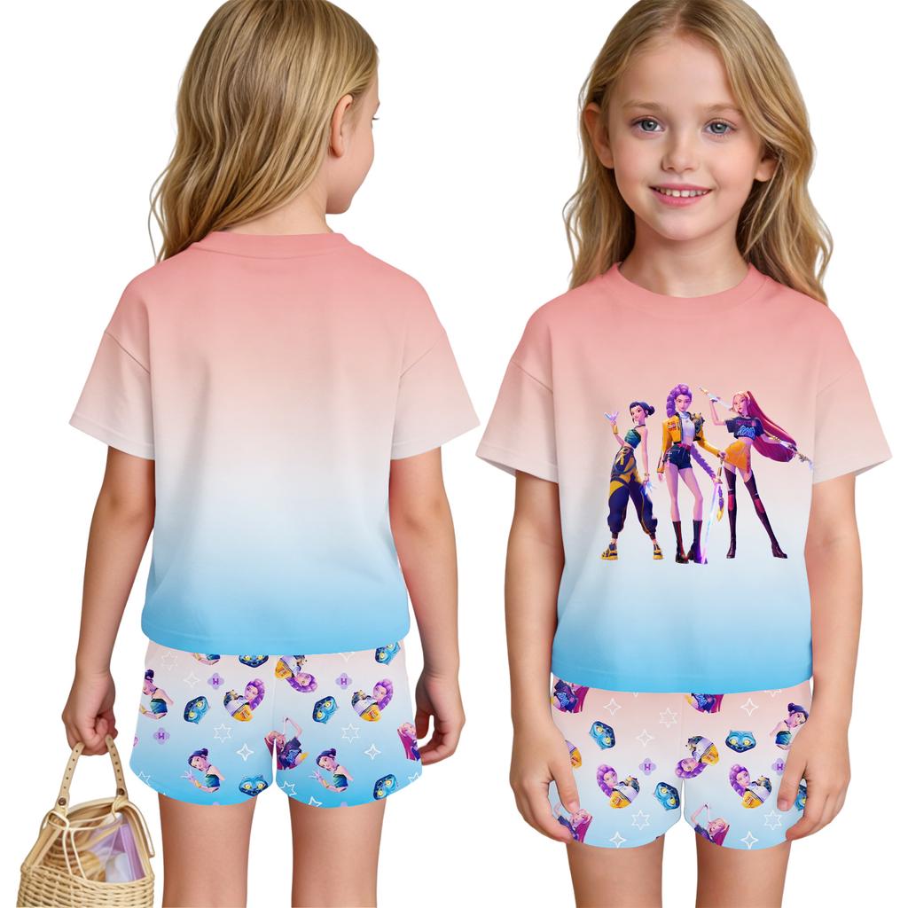 Children's Casual Short Sleeve And Shorts Letter Print Set