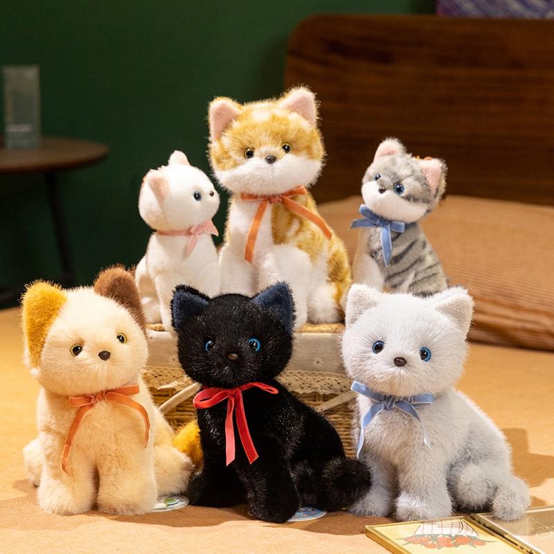 Novos Brinquedos de Pelúcia Querido Gatinho Fofos Pose Sentada Fofinhos Realistas Laço de Fita Boneca Gato Adoráveis Animais de Estimação de Mesa Presente Elegante para Meninas