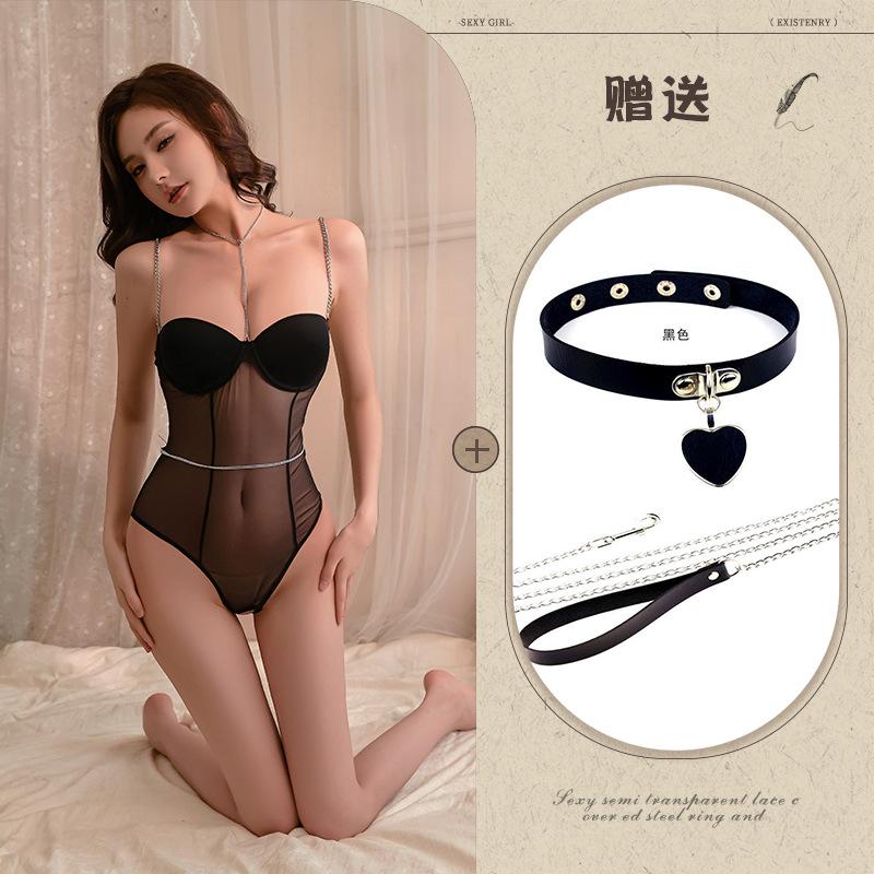 Fishbone waist chain suspender onesie sexy mesh splicing waist tight