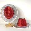 Super Glitzernder Cowboyhut Mit Strasssteinen Unter Den Lichtern Rot/Weiß Fedora Hut Bühnenbankett Hut Modischer Handgefertigter Hut