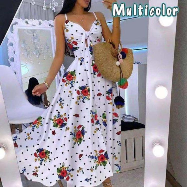 Bohemian Summer Beach Wear Women Deep V Neck Sleeveless Spaghetti Strap Casual Maxi Dress Printed Party Fashion Dresses