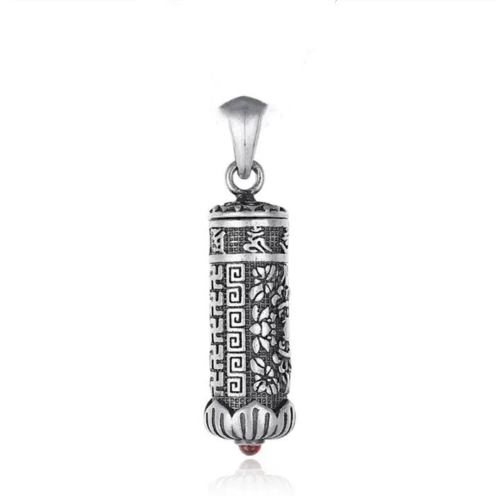 S925 Sterling Silver Cinnabar Gawu Box Pendant, Men's and Women's Jewelry Necklace, Retro and Old Guochao Pendant, Personalized Removable.