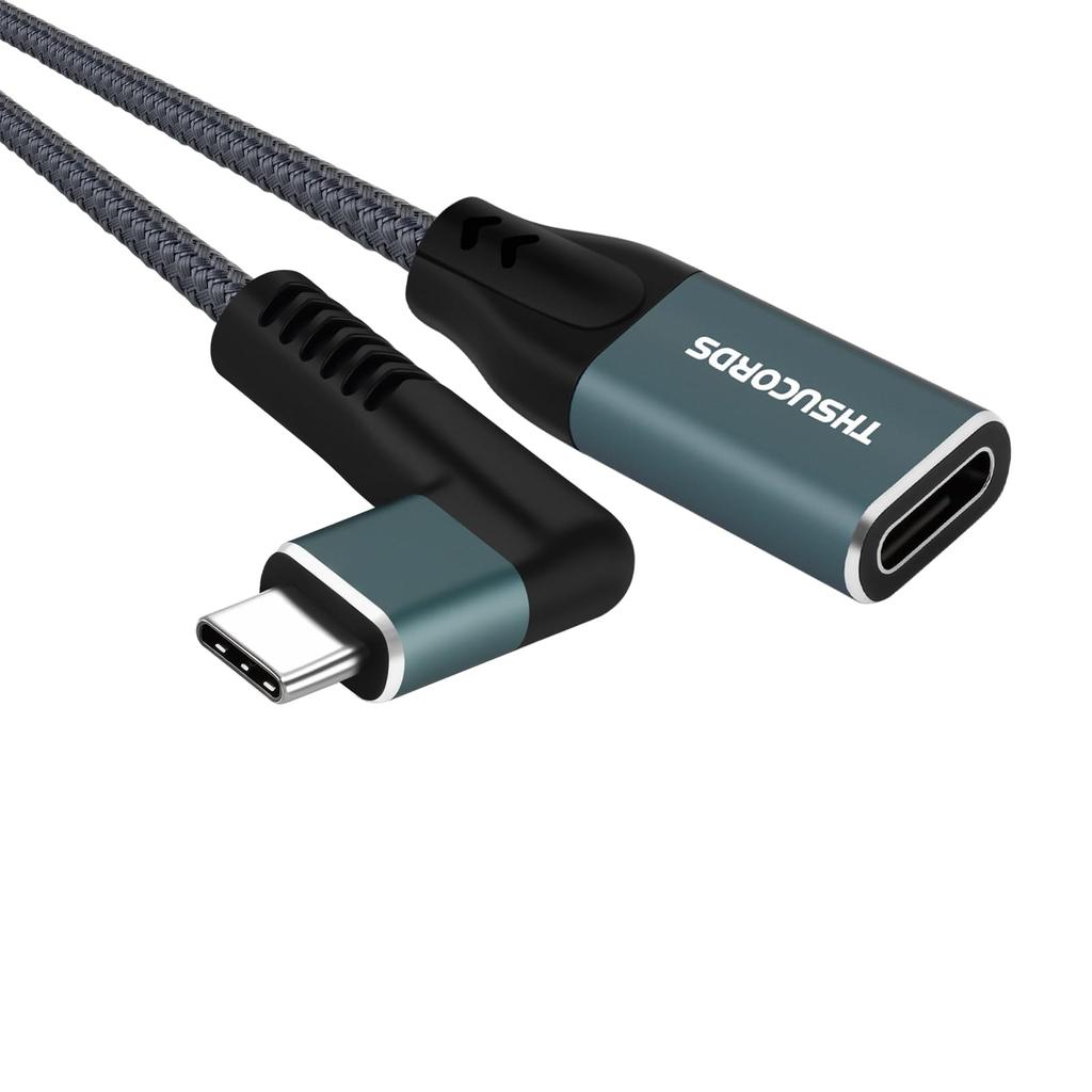 Thsucords USB C Extension Cable Type C 90 Degree Right Angle Extension Cord USB Male to Female for MacBook Dell Laptops 0.1M 3.2 (20Gbps) Pro, XPS,