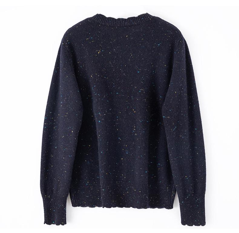 Women's Sweet Style Dot Yarn Round Neck Cashmere Cardigan with Lace Trim