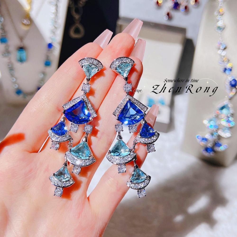 

Luxury Women Jewelry Set Shining Zircon Drop Necklace Earrings Skirt Chain Rhinestone Fashion Accessories Gift