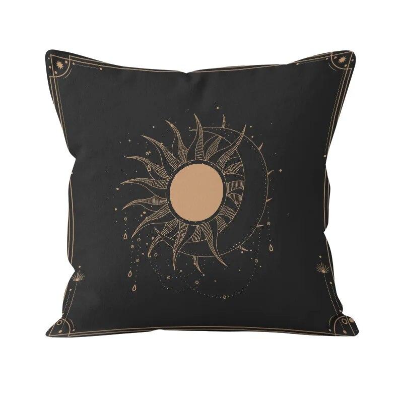 Bohemian Black Sun and Moon Print Pattern Cushion Cover Home Living Room Sofa Pillow