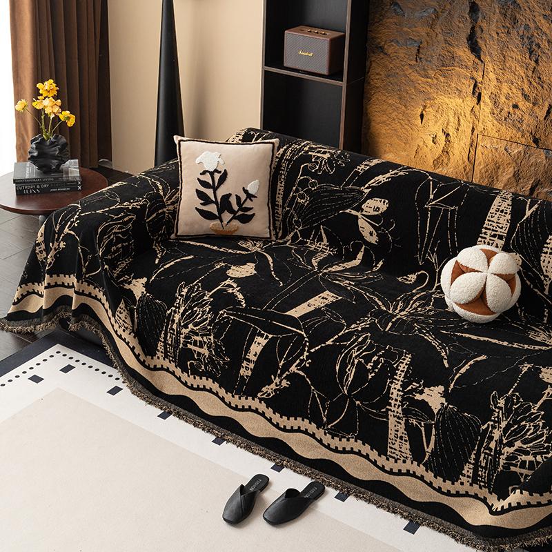 Anti Cat Scratching Luxurious Chenille Sofa Covers with Elegant Fringe Texture Heavyweight Cozy Blanket for Home Couch Bed Decor