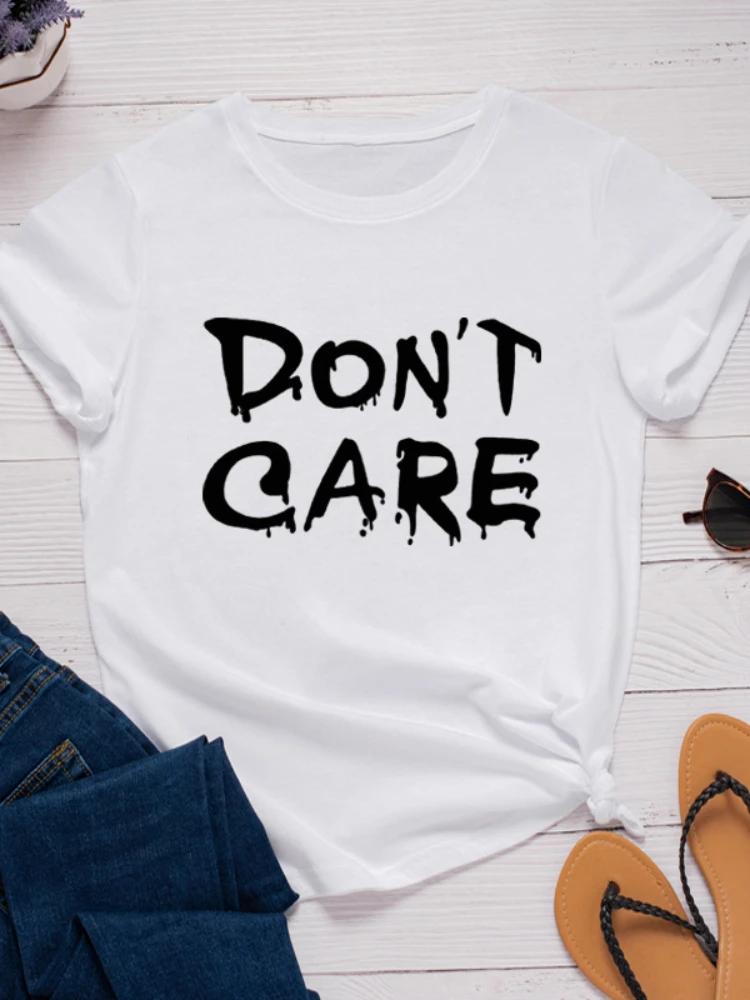 Women T Shirt Don't Care Letter Print T Shirt Women Short Sleeve O Neck Loose Tshirt Summer Women Tee Shirt Tops Mujer