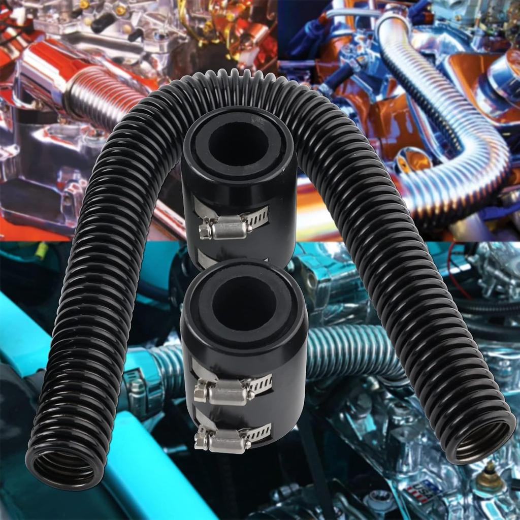 Universal 24" Flexible Radiator Hose Stainless Steel Universal Water Hoses Adapter Coolant Radiator Hose Kit Could be Used with 1-1/4", 1-1/2",