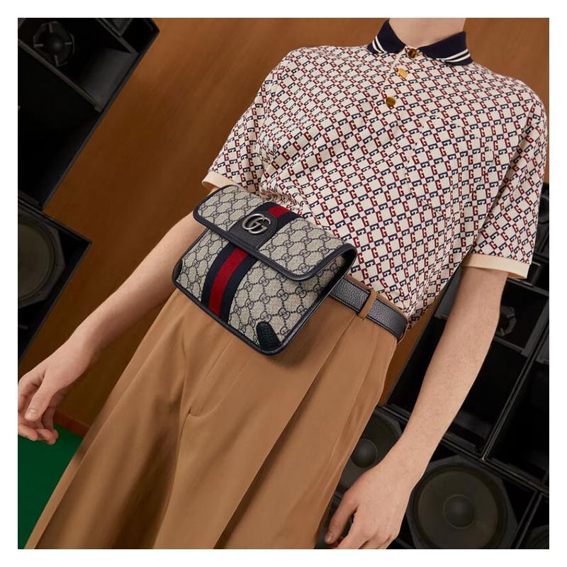 Gucci Fanny Pack Ophidia Distressed Vintage Old Flower Logo Silver Label Red and Blue Webbing Shoulder Crossbody Bag Canvas with Leather Trim Waist