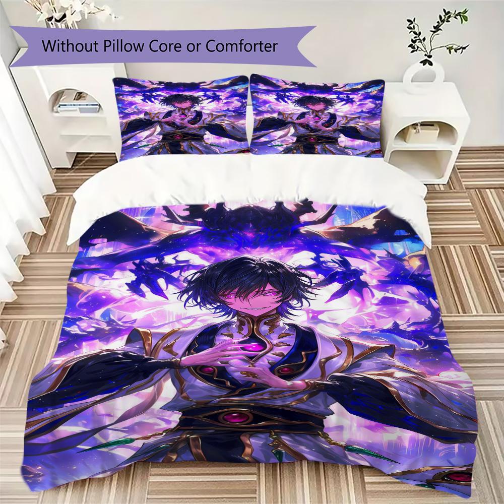 Code Geass Pattern Bedding,Quilt Set Quilt Cover Pillowcase Home Birthday Gift(1 * duvet cover + 2 * pillowcase, without core)_lx