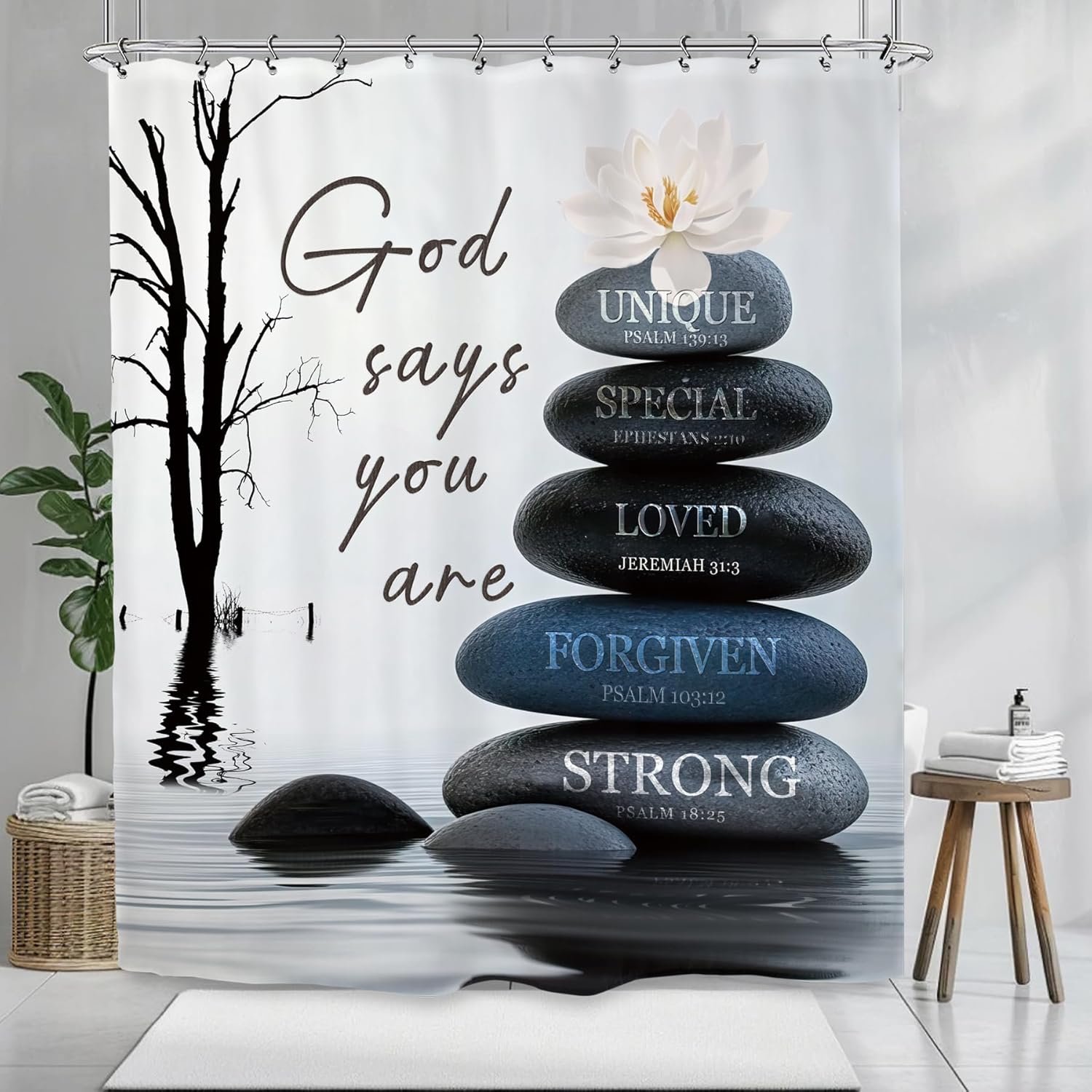

Zen Lotus Spa Shower Curtain Ink Quotes Meditation Inspirational Motivational Bible Bathroom Set Accessories Decor With W60H190(CM)-1 Pcs