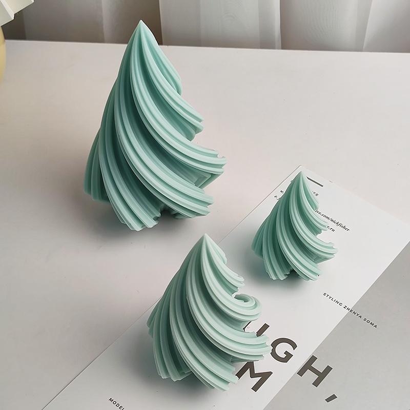 3D Conical Irregular Candle Mold Silicone Abstract Spiral Stripe Candle Mold Decor Rotate Christmas Tree Candle Silicone Mold