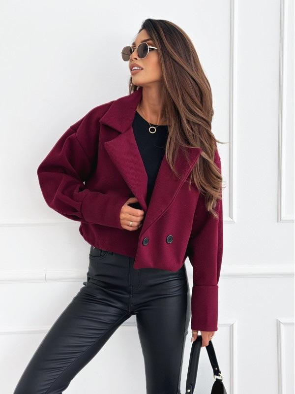 New autumn fashion versatile suit collar solid color short woolen small coat women