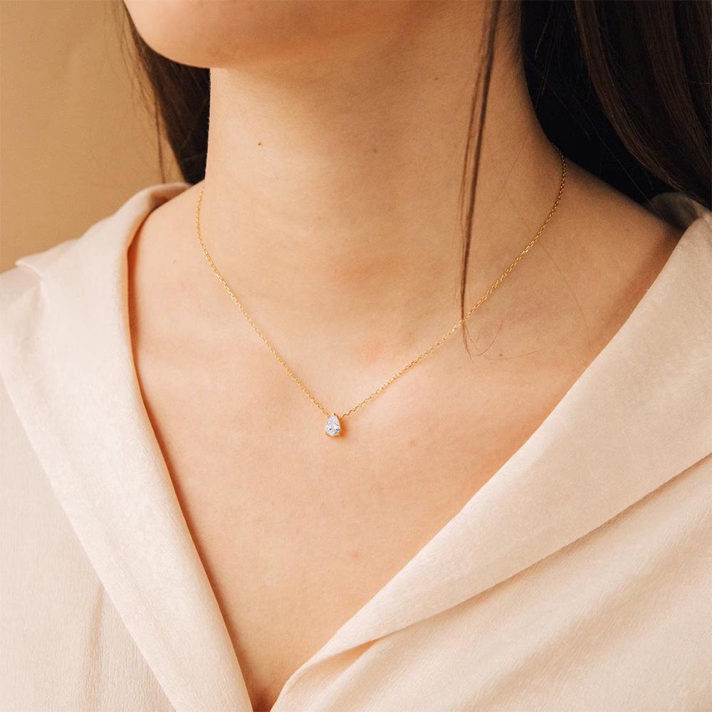 Teardrop Pear-Shaped Zircon Necklace, Titanium Steel with December Birthstone, Non-Fading Vacuum-Plated Jewelry