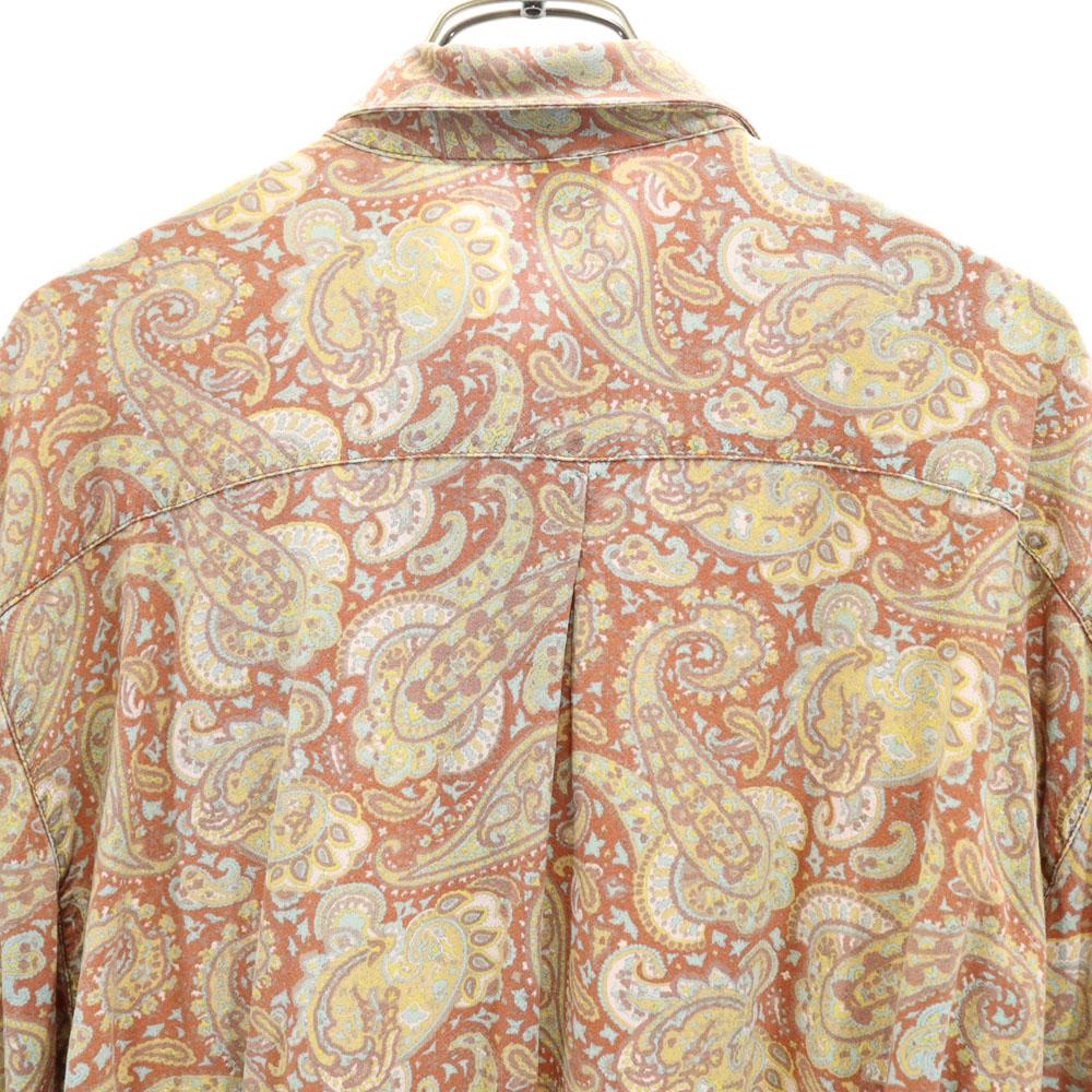 70s Paisley Pattern Long Sleeve Shirt 44 Brown Etc Old Vintage Men's Used