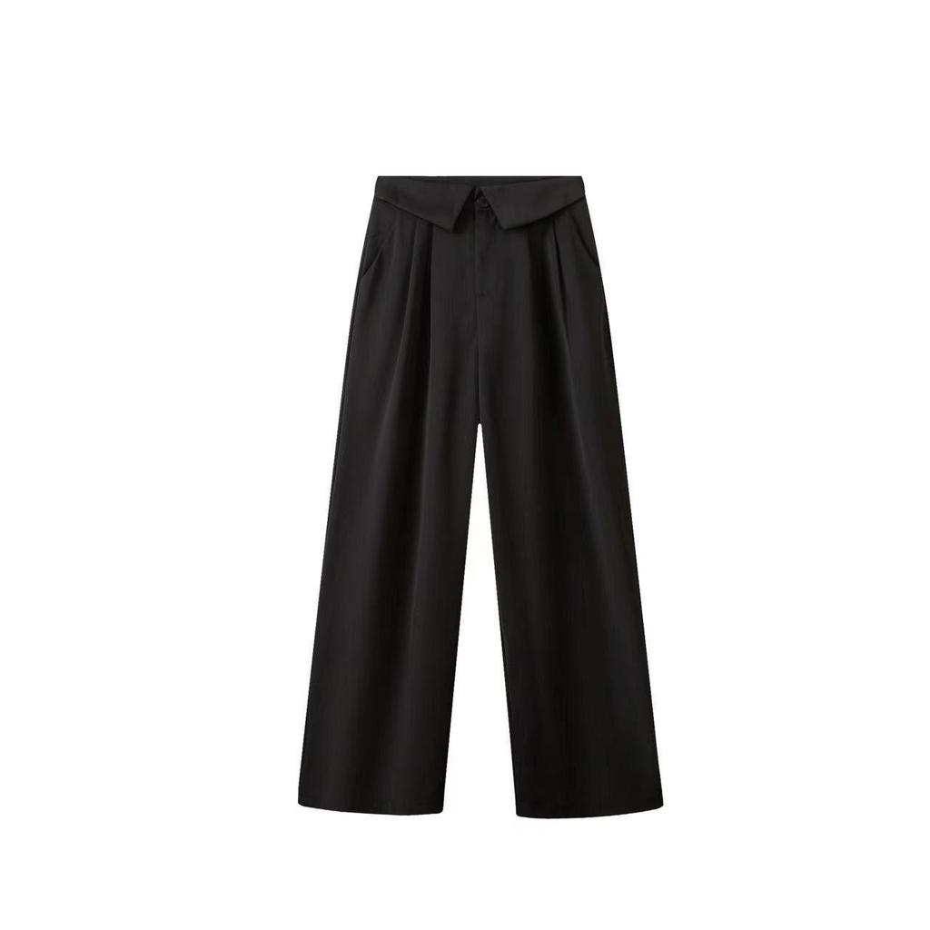 Korean Style High Waist Wide Leg Pants with Lapel Design