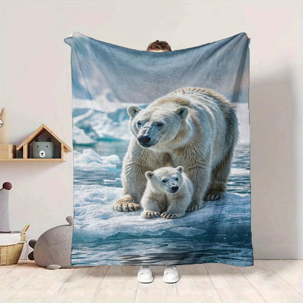 1Pc Polar Bear Family Arctic Blanket Soft And Comfortable Casual Warm Camping Travel Christmas Halloween Xmas Gift M924194