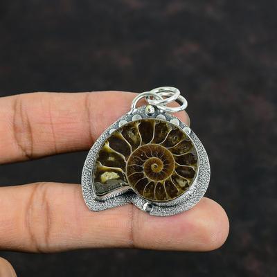Ammonit Fossil Anhänger Edelstein Anhänger 925 Sterling Silber Anhänger Ammonit Fossil Silberschmuck Handgefertigt Zierlicher Anhänger Verlobungsgeschenke