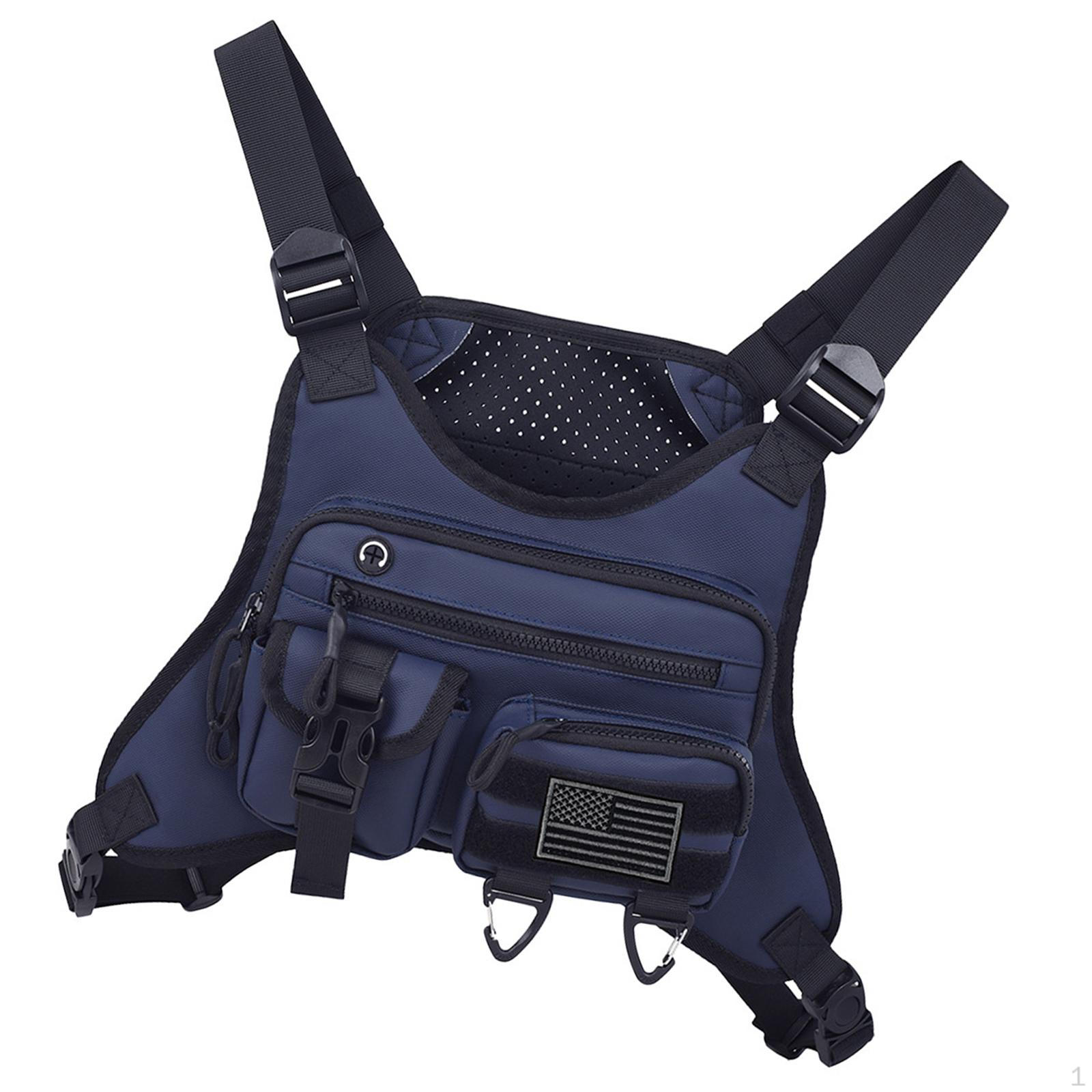 

Нагрудная сумка с несколькими карманами, современный передний рюкзак для ходьбы, езды на велосипеде, рыбалки синий