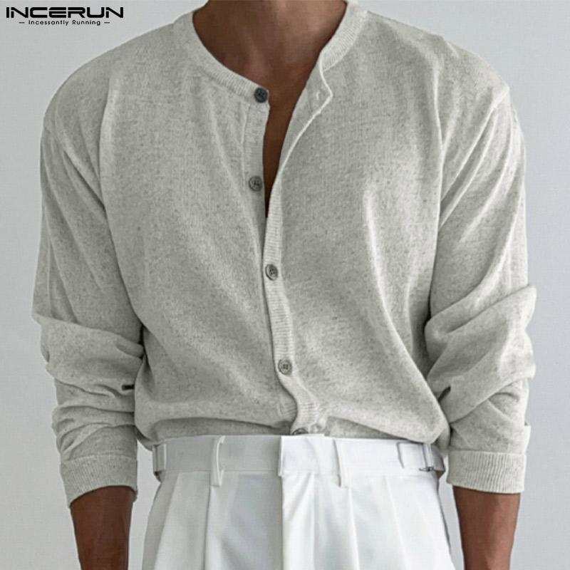 

INCERUN осень-весна мужские однотонные топы на пуговицах