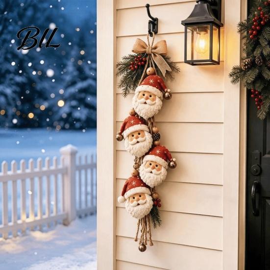 Wall Fireplace Decoration Santa Claus Wooden Hanging Ornament, Rustic Christmas Tree Decor with Gift for Kids Jute String, Farmhouse Holiday