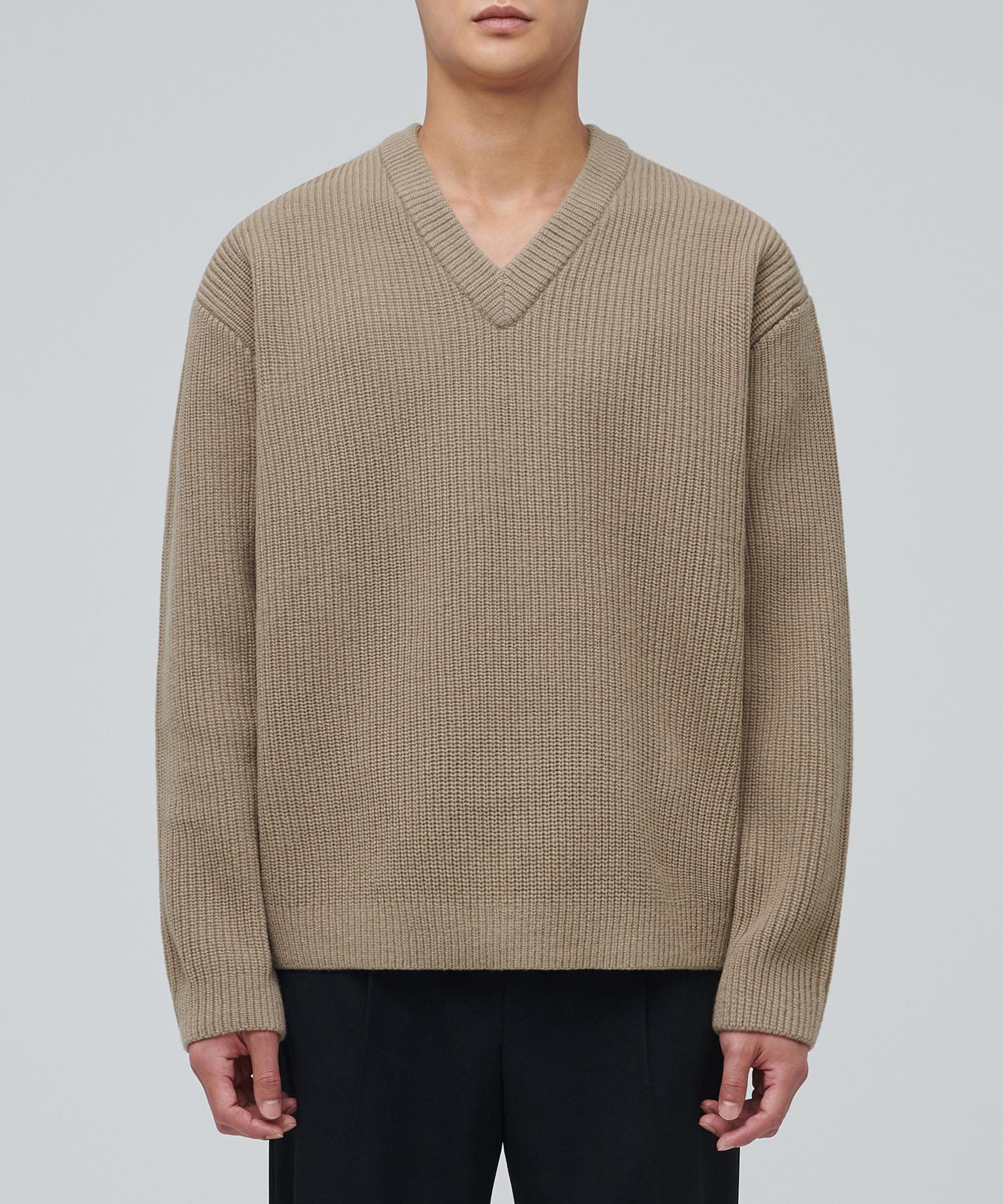 Musinsa Standard Lambswool Ribbed V-Neck Knit [Beige] Beige/L