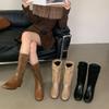 Brown Spliced Medium Boots Women's Fall 2025 New Low Thick Heel Martin Boots