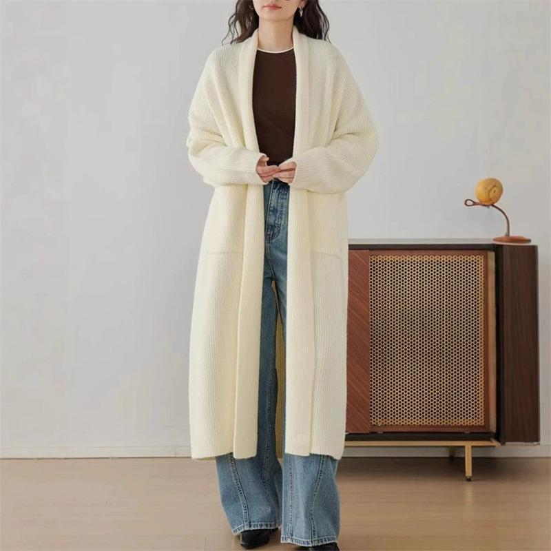 Autumn and winter new solid color commuting simple knitted cardigan women's loose lazy style long sweater jacket