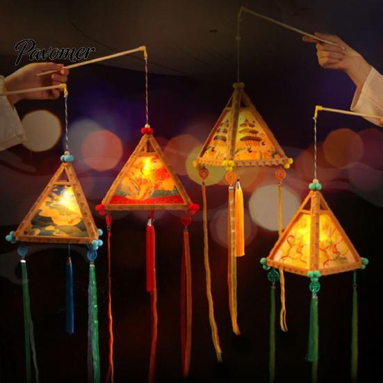 Kindergarten Art Project Supplies Chinese Style DIY Lantern Making Kit, Handmade Triangle Shaped Handheld Educational Craft Set for Kids with