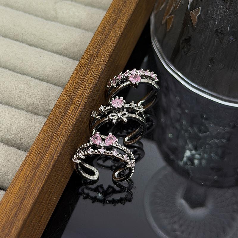 Dream Sweet Cool Girl Pink Love Bow Diamond Zir*****Pen Ring Light Luxury Niche Premium Ring