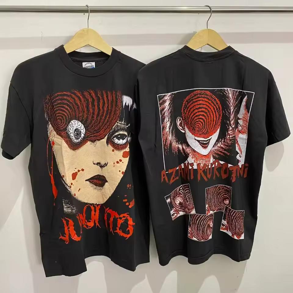 Vintage Horror Suspense Druck T-Shirt Horror Comic Kurzarm Rundhals Oberteil Lässig Locker Streetwear Unisex