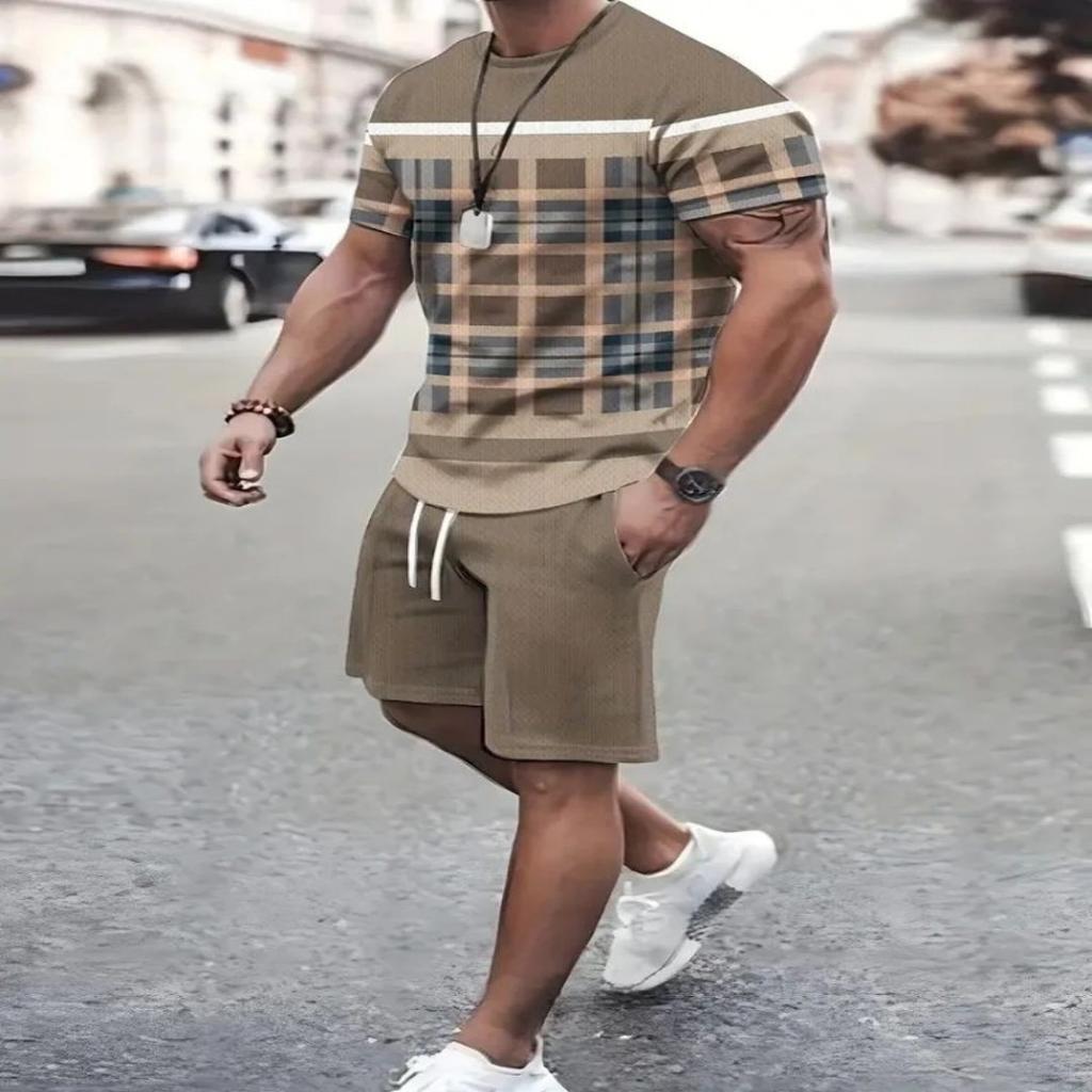 2025 Léto Jednoduchý potisk písmen Pánské tričko s kulatým výstřihem a krátkým rukávem a šortky Harajuku Street fashion pánské oblečení ležérní