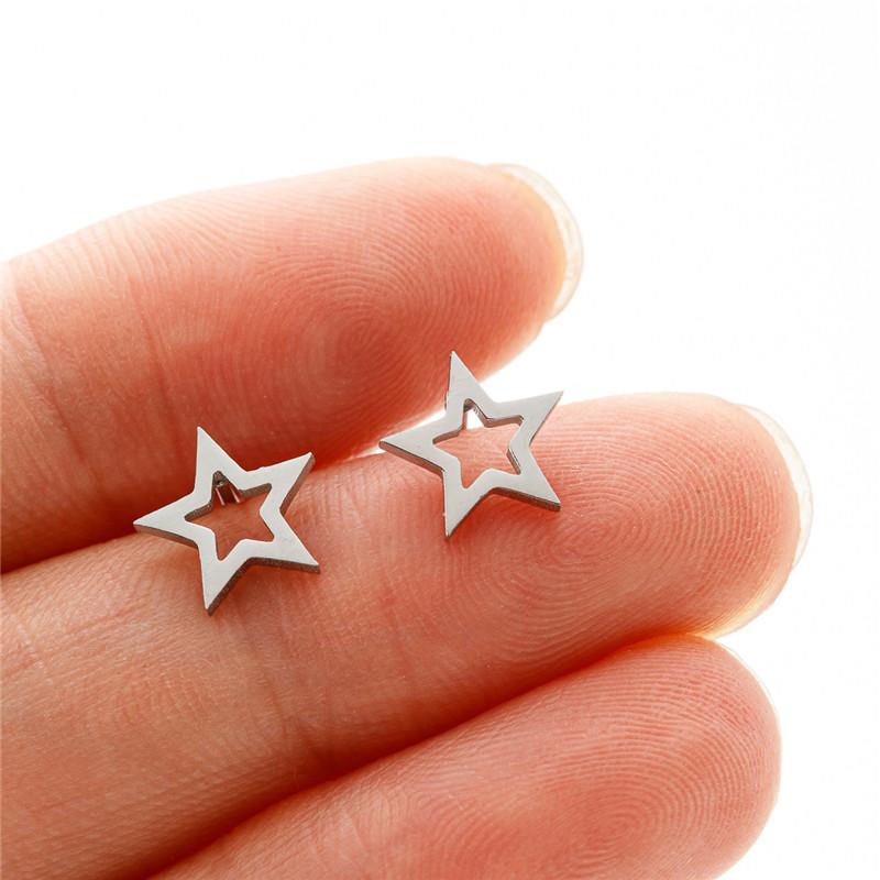 Kleine Edelstahl-Ohrringe Geometrisch Damen Herren Minimalistisch Rund Herz Mond Stern Ohrstecker Dreieck Pendientes Geschenk