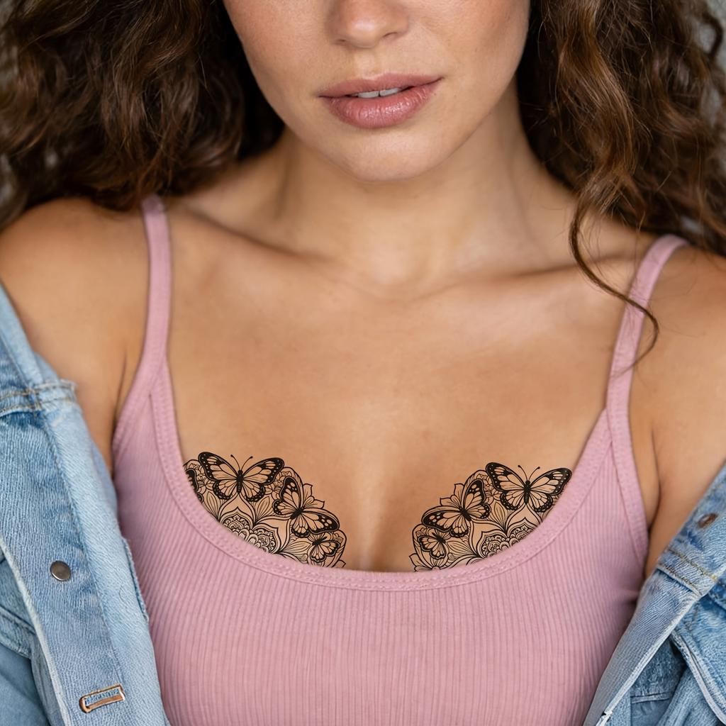 Multifunctional Body Art Tattoo Stickers 10Pcs, Mandala & Butterfly Clavicle Designs, Waterproof & Easy Removal