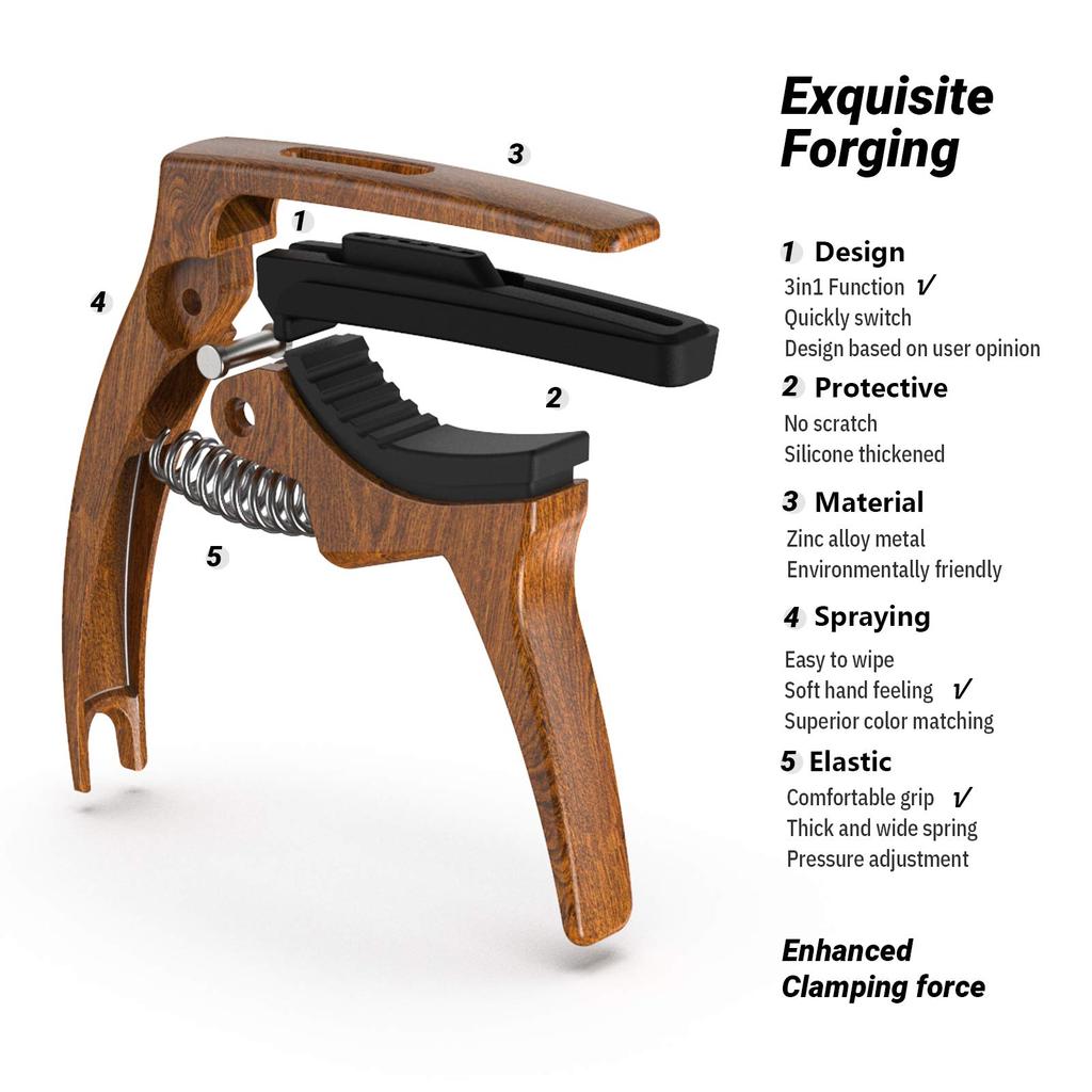 TANMUS Zinc Alloy Guitar for Acoustic Guitar Electric Guitar Clip Pick String Classical Guitar Accessories Capo Capo, 3-in-1 Capo, & (Pick & 4)