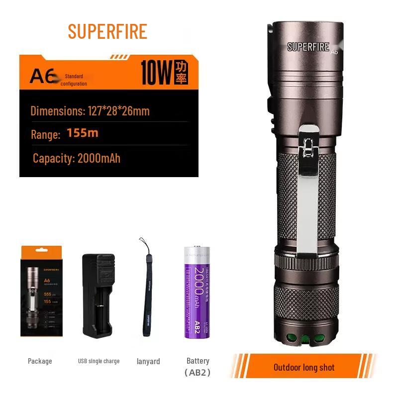 SupFire A6 High-Power LED Rechargeable Flashlight
