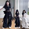 4-14 Meninas Hip Hop Jazz Street Dance Roupa Conjunto Criança Verão Renda Patchwork Camiseta+Calça de Trabalho 2pçs Conjuntos Infantis