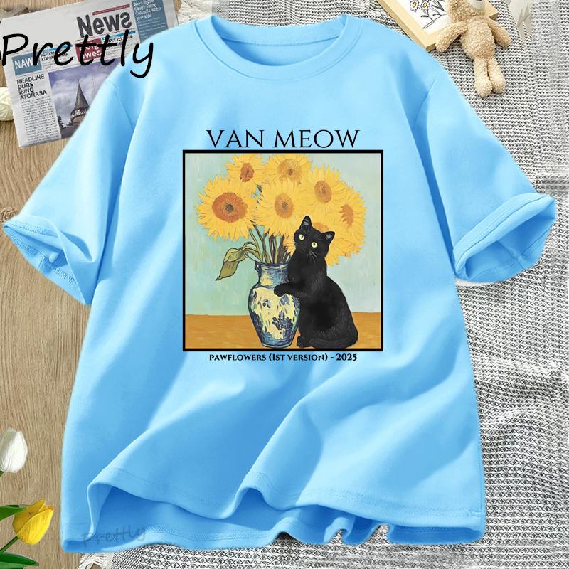 

Van Gogh Van Meow Cat Tshirt Funny Unisex Women Cats Lovers T Shirt Street Clothing Graphic Tees Womens Shortsleeved Tshirt 4XL