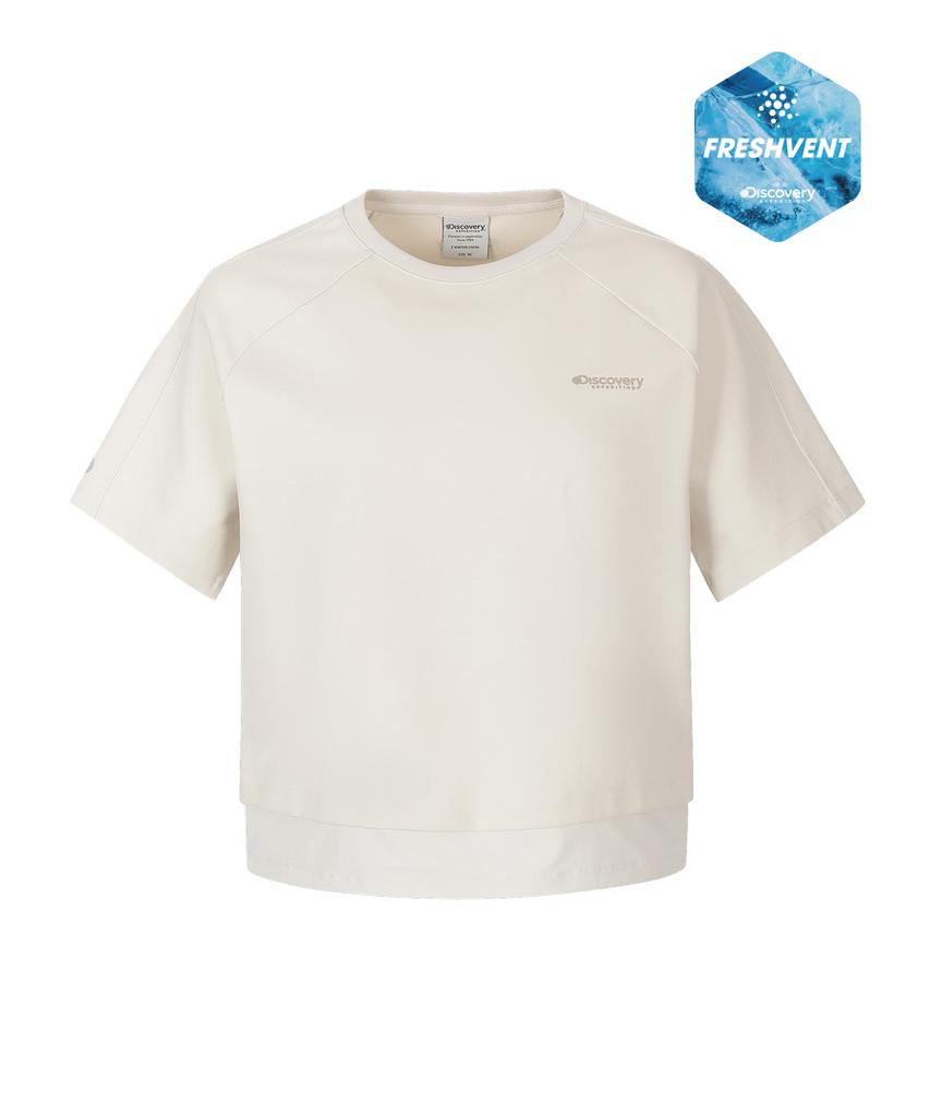 DISCOVERY EXPEDITION Women'S Freshvent Knit Training Short Sleeve Sweatshirt (Ivory)