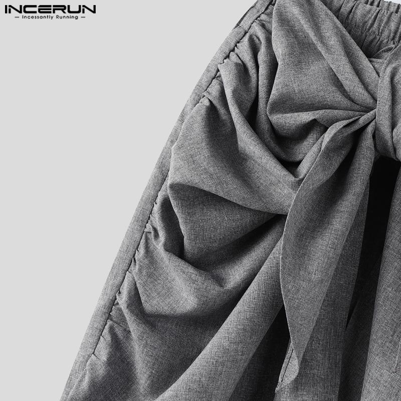 INCERUN Men Twisted High Waist Solid Color Casual Ruffled Harem Pants