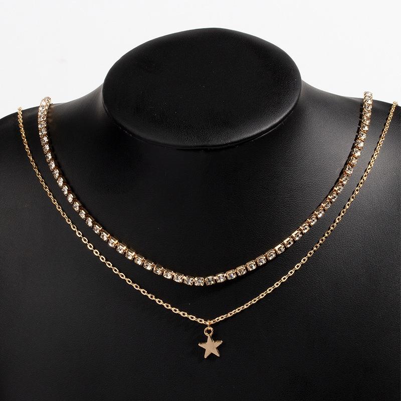 Multi-layer Necklace Jewelry Women's Alloy Star Diamond Pendant Rhinestone Claw Chain Collarbone Chain