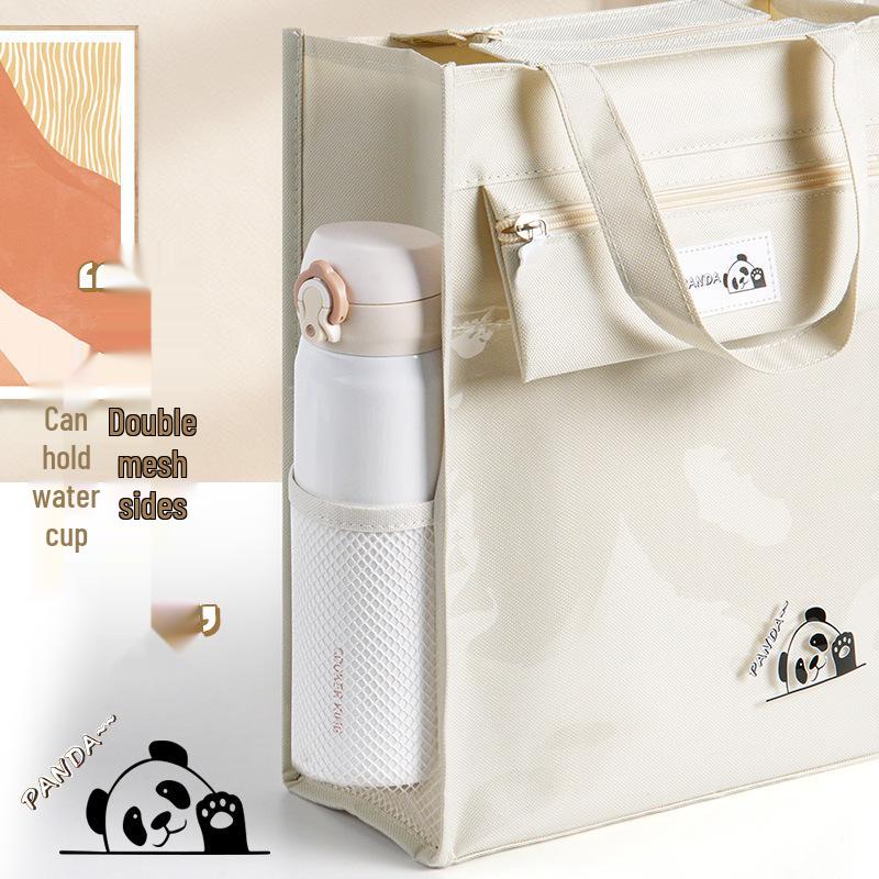 Panda Tutoring Bag: Transparent Canvas Handheld Book Bag for Kids with Extra Large Capacity