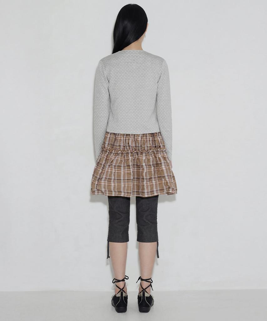Cecese Tiered Ruffle Check Dress Beige