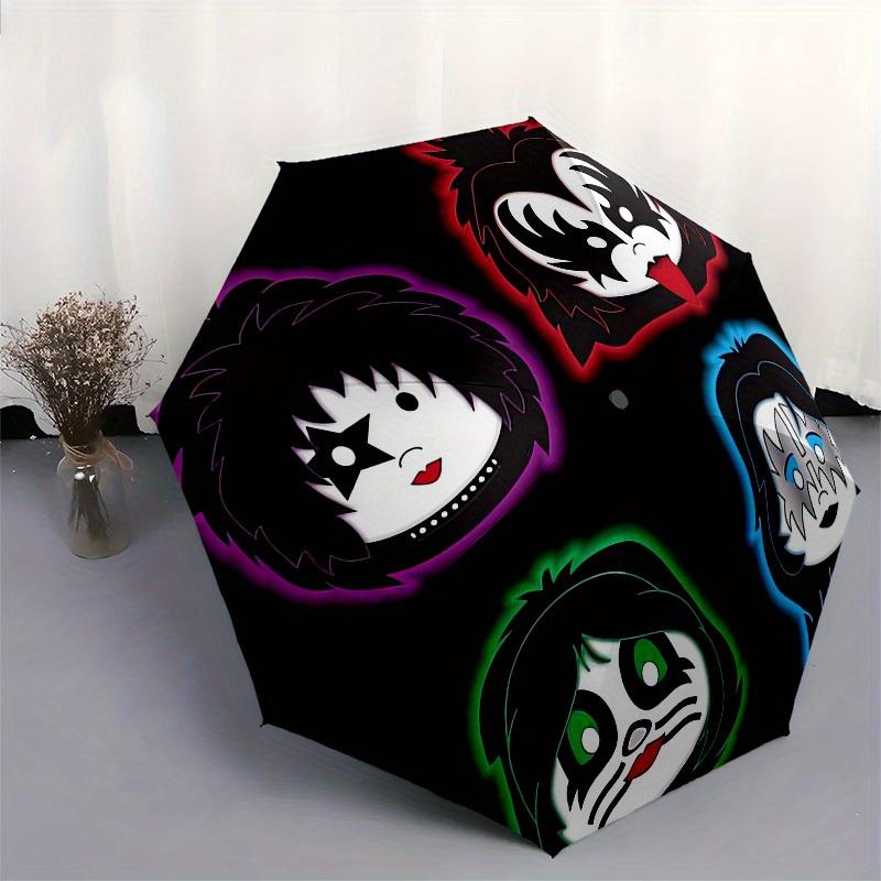 1pc KISS Band Faces Glow-in-the-Dark Stickers Umbrella with Plastic Handle,Suitable for All Seasons Home Travel Outdoor UmbrellaM966