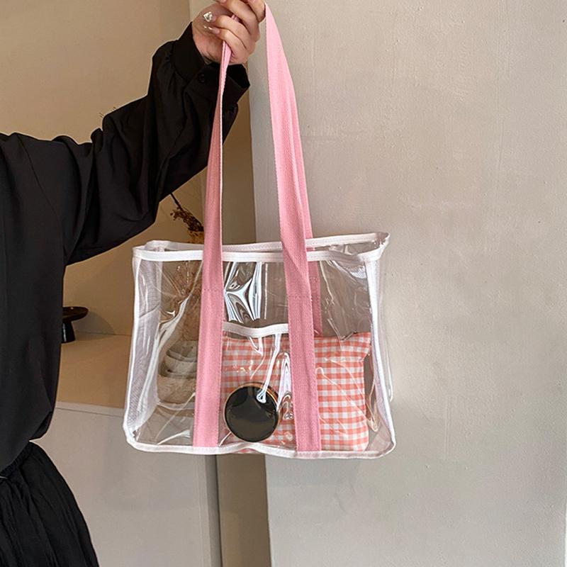 Pvc Transparent Handbag Tote Bag Women Summer Beach Clear Tote Bag Travel Storage Bags Portable Waterproof Carry Bag