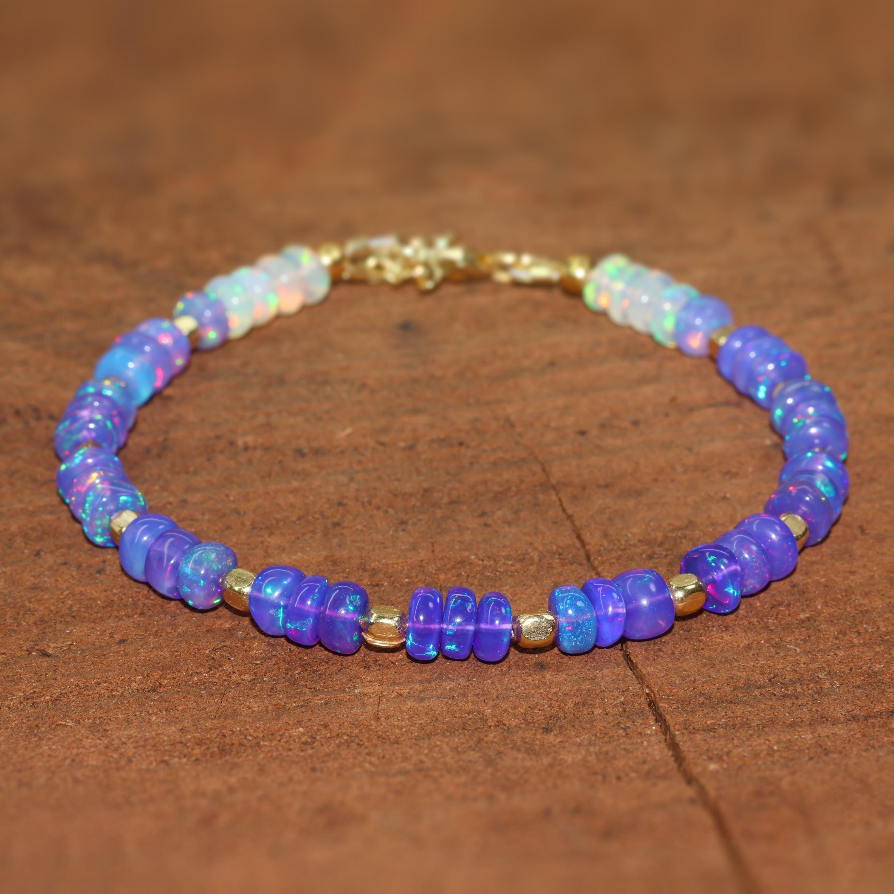 

Lavender Ethiopian Opal Bracelet: Sterling Silver Birthstone Jewelry 5 Inch жовтий/золотий