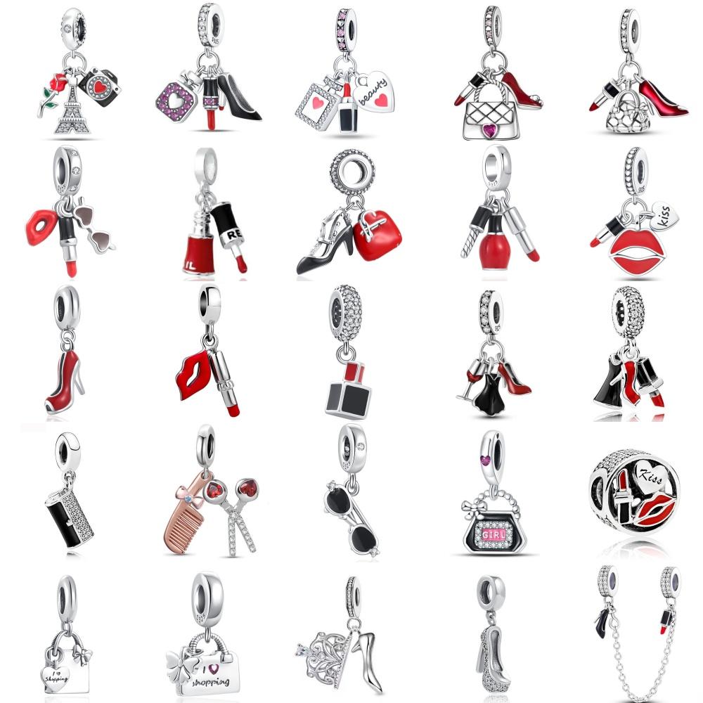 New Lipstick High Heels Bag Beauty Lady Copper Charms Diy Dangle Bead Fit Original Pendant Bracelet Fashion Jewelry